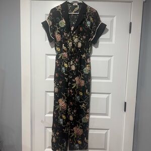 H&M Pink and Orange Jumpsuit with Notched Collar and Cuffed Sleeves